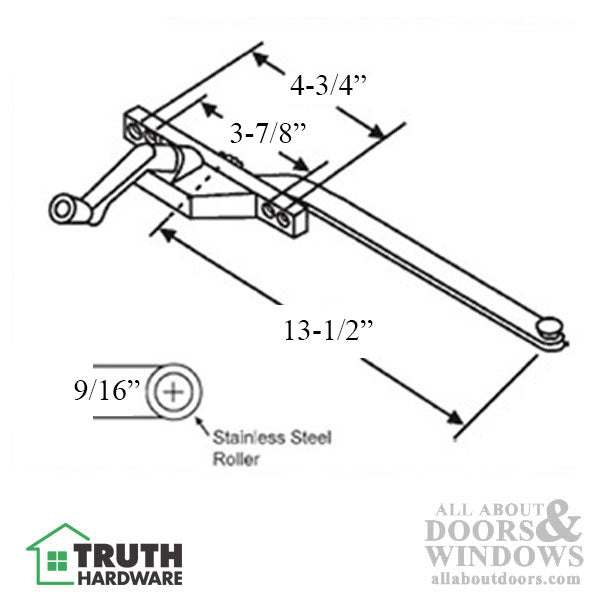 Truth Single Arm Casement Operator, Front Mount, Left Hand, 13-1/2 inch arm - Choose Color - Truth Single Arm Casement Operator, Front Mount, Left Hand, 13-1/2 inch arm - Choose Color