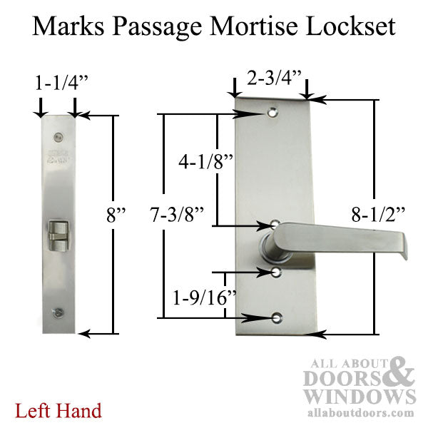 Marks Passage Lever & Plate Mortise Lockset, Left Hand - Satin Chrome - Marks Passage Lever & Plate Mortise Lockset, Left Hand - Satin Chrome