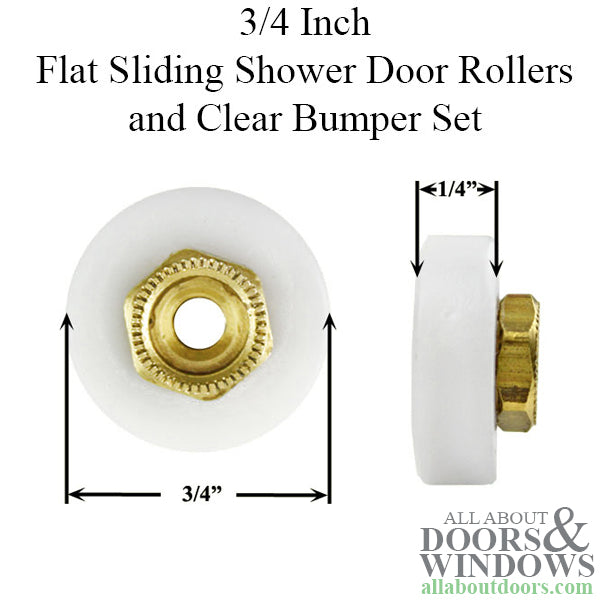 3/4 Inch Flat Sliding Shower Door Rollers and Clear Bumper Set - 3/4 Inch Flat Sliding Shower Door Rollers and Clear Bumper Set