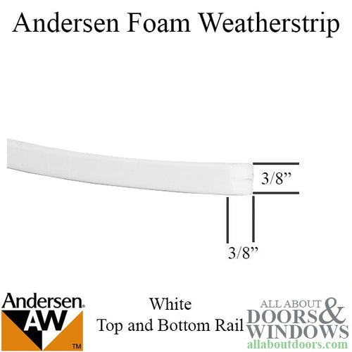 Andersen Weatherstrip, Narroline, Top and Bottom Rail Foam - White - Andersen Weatherstrip, Narroline, Top and Bottom Rail Foam - White