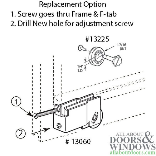 Door Roller for Sliding Patio Door 1-7/16 Inch Nylon Wheel Diameter with 1/4 Inch Off Center Hole - Door Roller for Sliding Patio Door 1-7/16 Inch Nylon Wheel Diameter with 1/4 Inch Off Center Hole