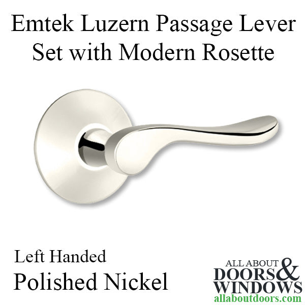 Emtek Luzern Passage Lever Set with Modern Rosette, Left Handed - Polished Nickel - Emtek Luzern Passage Lever Set with Modern Rosette, Left Handed - Polished Nickel