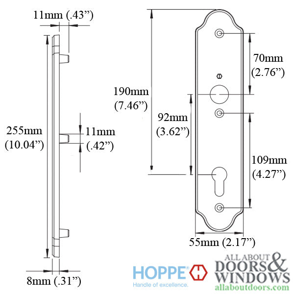 HOPPE Wide Traditional Interior Backplate M3965N for Active/Inactive Handlesets - Oil-Rubbed Brass - HOPPE Wide Traditional Interior Backplate M3965N for Active/Inactive Handlesets - Oil-Rubbed Brass