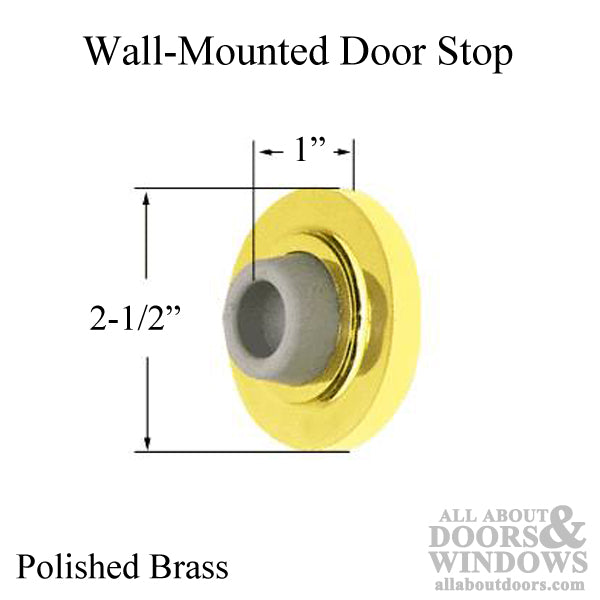 Door Stop, Wall Mounted 1-1/16” Polished Brass - Door Stop, Wall Mounted 1-1/16” Polished Brass