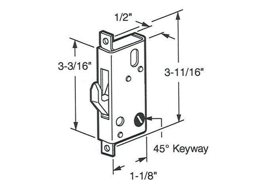 Discontinued - Mortise Lock, 45 Degree Slot, Arcadia Sliding Glass Door - Discontinued - Mortise Lock, 45 Degree Slot, Arcadia Sliding Glass Door