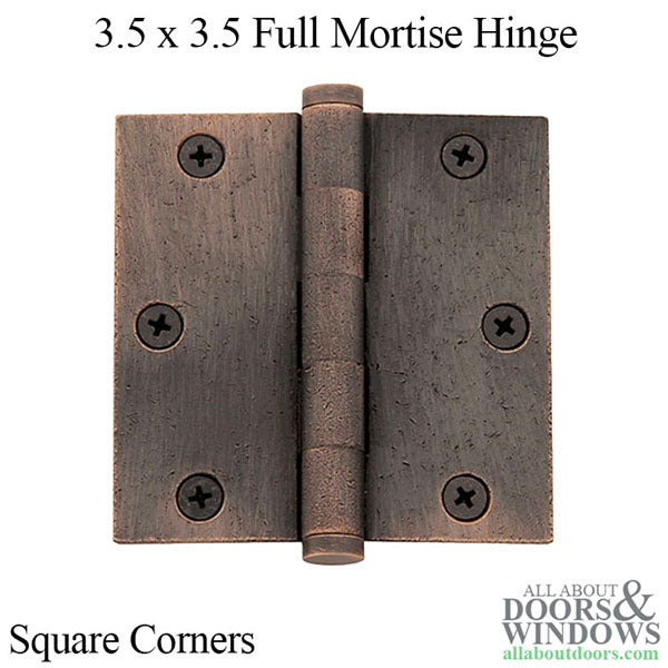 3.5 x 3.5 Full Mortise Hinge - Square Corner - Distressed Oil Rubbed Bronze - 3.5 x 3.5 Full Mortise Hinge - Square Corner - Distressed Oil Rubbed Bronze