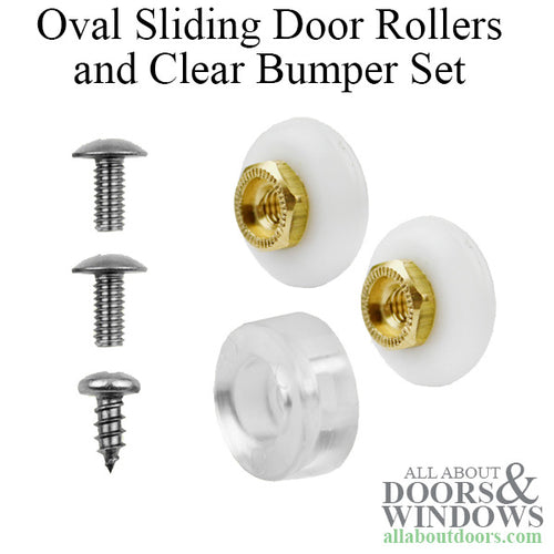 Oval Sliding Shower Door Wheel Rollers and Clear Bumper Set 7/8