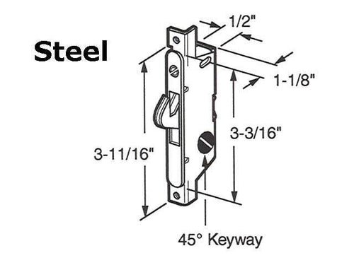 Mortise Lock, 45° Slot, Auto Lock, Round Face - Mortise Lock, 45° Slot, Auto Lock, Round Face