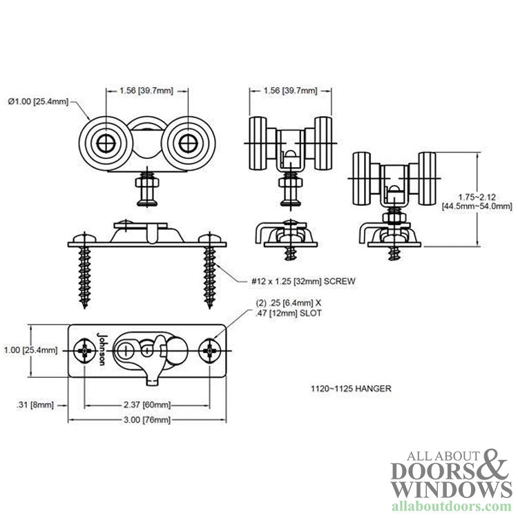 Johnson Hardware Sliding Door/Pocket Door Hanger Ball Bearing 1125-1 Inch Wheel - Johnson Hardware Sliding Door/Pocket Door Hanger Ball Bearing 1125-1 Inch Wheel