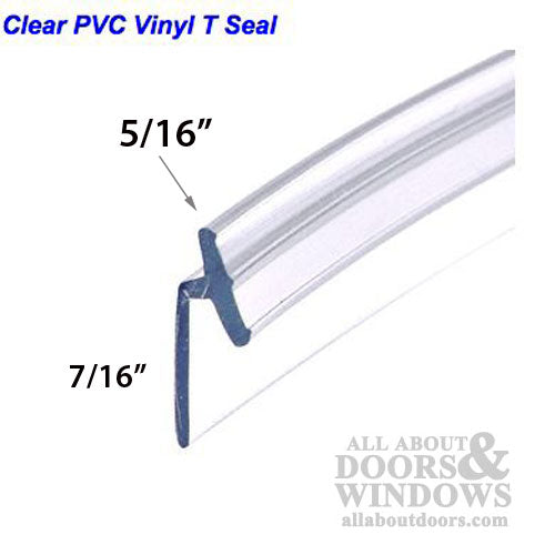 PVC Vinyl T Seal, Frameless Hinged Shower Door - Clear