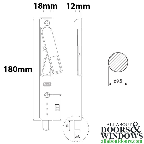 AGB Sicurtop Bolt for Passive or Inactive hinged doors, 180mm Length, 4mm gap - AGB Sicurtop Bolt for Passive or Inactive hinged doors, 180mm Length, 4mm gap