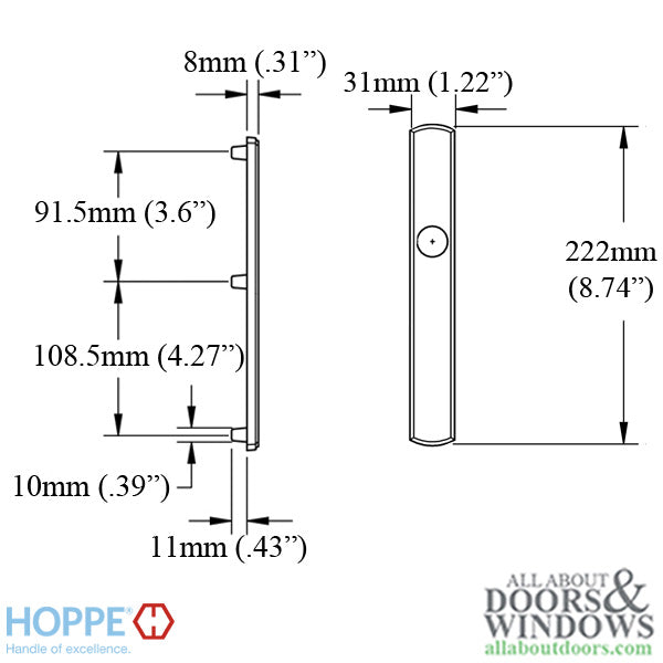 HOPPE Contemporary Exterior Backplate M216N for Inactive Handlesets - Resista Brass - HOPPE Contemporary Exterior Backplate M216N for Inactive Handlesets - Resista Brass