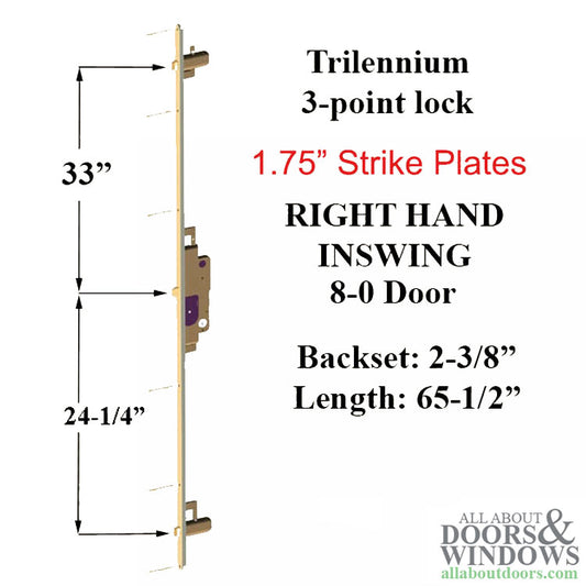Trilennium 3000 Series Multipoint Lock for 8 Foot Doors Right Hand Inswing with 1.75 Inch Strike Plate