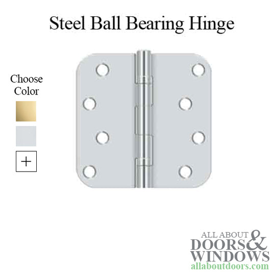 Residential Steel Hinge, Ball Bearings, 4 x 4 with 5/8" Radius Corners - Choose Color