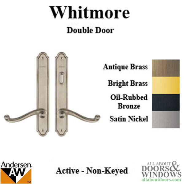 Hardware Kit, Double Door, Whitmore, Active / Passive - Satin Nickel - Hardware Kit, Double Door, Whitmore, Active / Passive - Satin Nickel