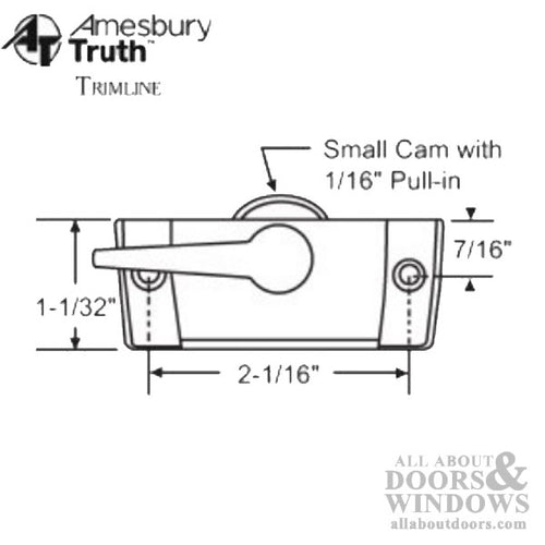 Truth Trimline Sweep Lock, 2-1/16 screw holes, 1/16 cam, 7/16 offset - White - Truth Trimline Sweep Lock, 2-1/16 screw holes, 1/16 cam, 7/16 offset - White