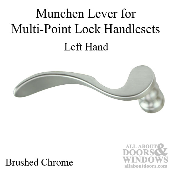 Munchen Lever Handle for Left Handed Multipoint Lock Handlesets - Brushed Chrome - Munchen Lever Handle for Left Handed Multipoint Lock Handlesets - Brushed Chrome