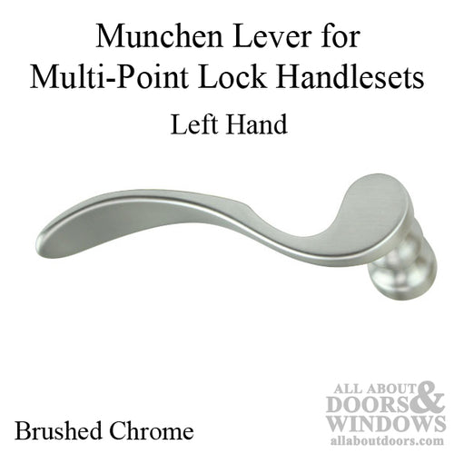 Munchen Lever Handle for Left Handed Multipoint Lock Handlesets - Brushed Chrome - Munchen Lever Handle for Left Handed Multipoint Lock Handlesets - Brushed Chrome