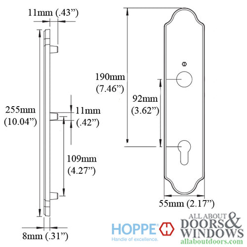 HOPPE Wide Traditional Exterior Backplate M3965N for Active Handlesets - Brushed Chrome - HOPPE Wide Traditional Exterior Backplate M3965N for Active Handlesets - Brushed Chrome