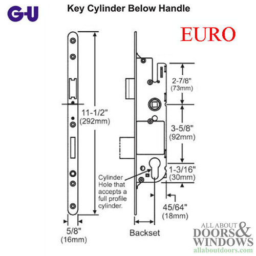 G-U Monolock 30/92 Euro Single Point Mortise Lock (SPL) - Stainless Steel - G-U Monolock 30/92 Euro Single Point Mortise Lock (SPL) - Stainless Steel