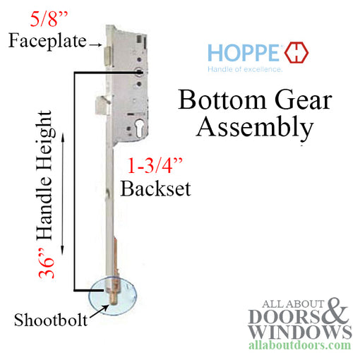 16 mm Manual Shootbolt Gear, Hoppe 45/92mm, 36 Inch Handle Height - SS - 16 mm Manual Shootbolt Gear, Hoppe 45/92mm, 36 Inch Handle Height - SS
