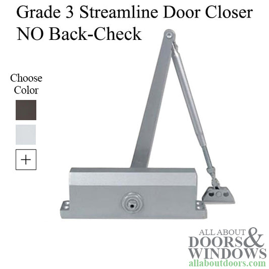 Grade 3 Streamline Commercial Door Closer with no Back-check, Spring size 4, Aluminum