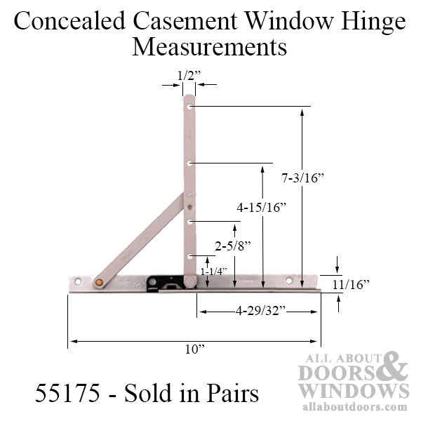 Casement Hinge 4-29/32 opening, Truth 10 inch track - Pair - Casement Hinge 4-29/32 opening, Truth 10 inch track - Pair