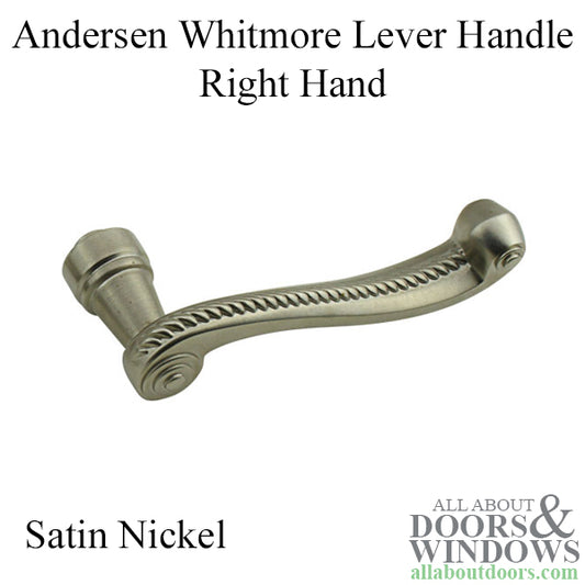 Andersen Hinged Door Lever Handle, Whitmore, Right Hand - Satin Nickel