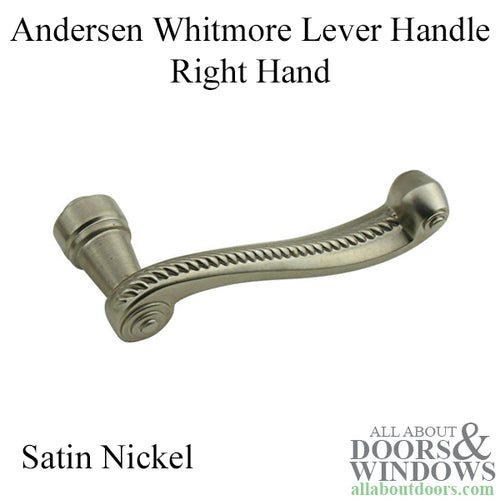 Andersen Hinged Door Lever Handle, Whitmore, Right Hand - Satin Nickel - Andersen Hinged Door Lever Handle, Whitmore, Right Hand - Satin Nickel