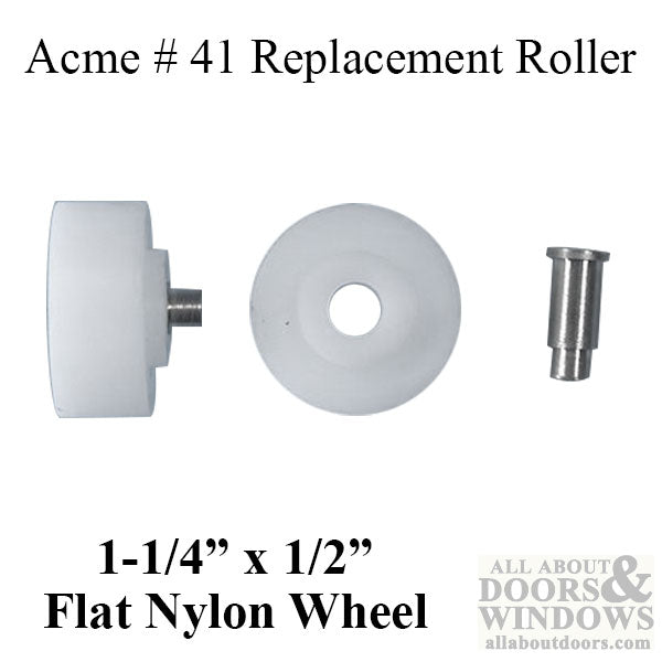 Acme 41 Roller, 1-1/4 x 1/2  Flat Roller w/ Rivet - White - Acme 41 Roller, 1-1/4 x 1/2  Flat Roller w/ Rivet - White