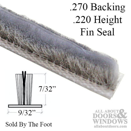 .270 backing x .220 Pile Weather-strip w/ Fin seal  - Gray or White - .270 backing x .220 Pile Weather-strip w/ Fin seal  - Gray or White