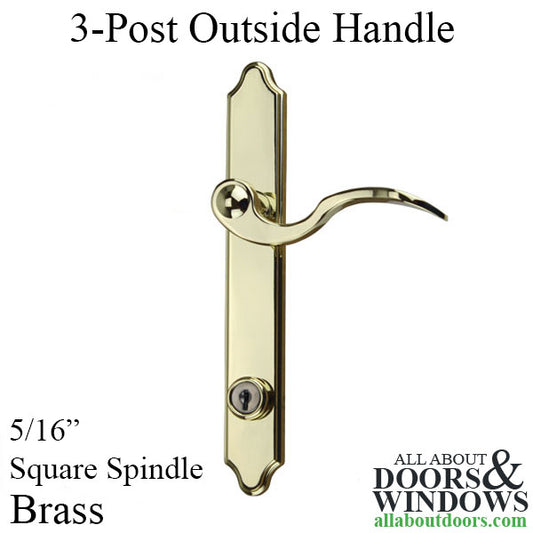 3-Post Outside Handle, 5/16 Inch Square Spindle, Brass