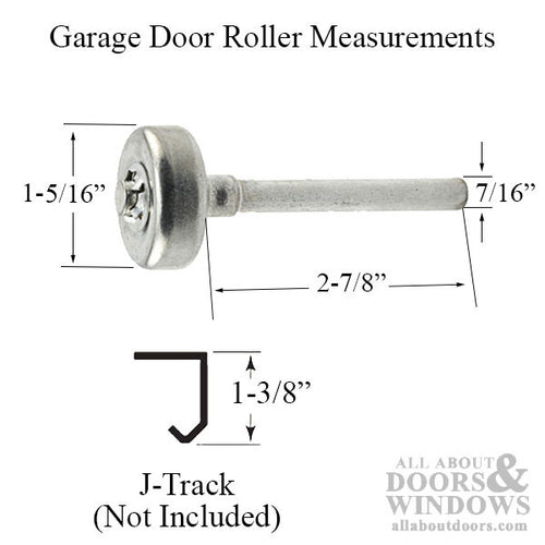 1-5/16 Inch Diameter Roller with 2-7/8 Inch Stem for 1-3/8 Inch J-Track for Garage Door - 1-5/16 Inch Diameter Roller with 2-7/8 Inch Stem for 1-3/8 Inch J-Track for Garage Door