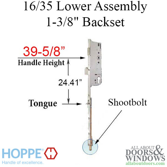 16mm Manual Tongue-Shootbolt 35/92 Gear, 39.62" Handle Height, Tongue @ 24.41"