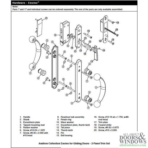 Andersen Window - Frenchwood Gliding Door - Lock Assembly, Encino - LH - Distressed Nickel - Andersen Window - Frenchwood Gliding Door - Lock Assembly, Encino - LH - Distressed Nickel
