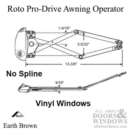 Roto Awning Operator,  Pro-Drive Series for Vinyl WIndows - Earth Brown - Roto Awning Operator,  Pro-Drive Series for Vinyl WIndows - Earth Brown