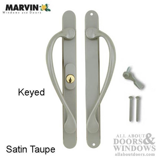 Marvin Active Keyed, Narrow Sliding Door Handle, Center Thumb - Satin Taupe