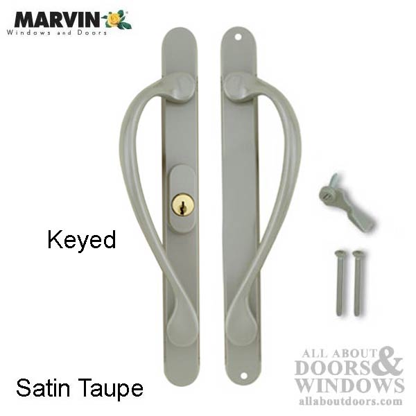 Marvin Active Keyed, Narrow Sliding Door Handle, Center Thumb - Satin Taupe - Marvin Active Keyed, Narrow Sliding Door Handle, Center Thumb - Satin Taupe