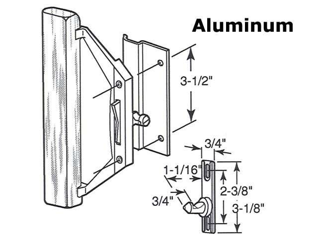 Trimview Sliding Patio Door Handle Set, 3-1/2  H.C. - Alum - Trimview Sliding Patio Door Handle Set, 3-1/2  H.C. - Alum