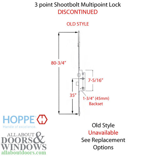 92-1/2 inch 3 point Shootbolt Multipoint Lock for Active Doors Discontinued Replacement Available - 92-1/2 inch 3 point Shootbolt Multipoint Lock for Active Doors Discontinued Replacement Available