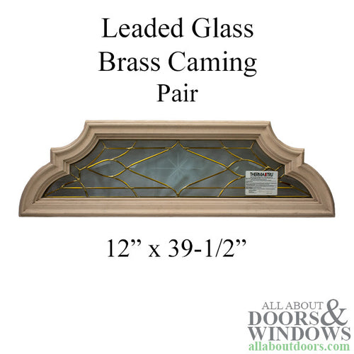 Scrolled Top/ Bottom, Leaded Glass, Brass Caming - L & R Pair - Scrolled Top/ Bottom, Leaded Glass, Brass Caming - L & R Pair