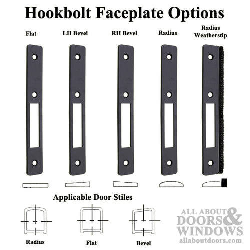 Hookbolt Lock, Radius Face Plate with Mohair Weatherstrip - Choose Color - Hookbolt Lock, Radius Face Plate with Mohair Weatherstrip - Choose Color