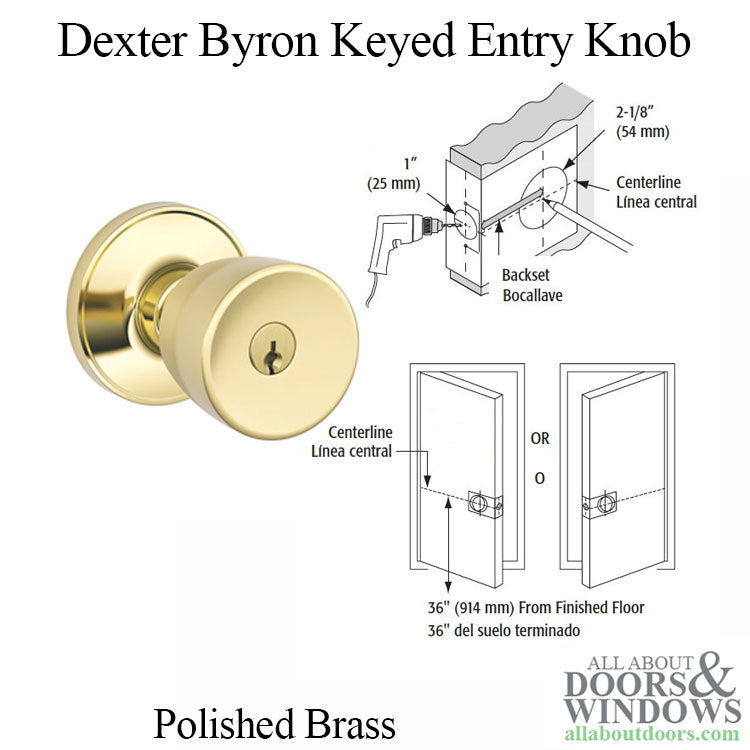 Dexter Byron J54-605 Keyed Entry Knob - Polished Brass - Dexter Byron J54-605 Keyed Entry Knob - Polished Brass