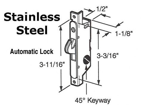 Adams Rite Mortise lock 45º Slot, Auto Lock Sliding Patio Door, Angled Body - Stainless Steel - Adams Rite Mortise lock 45º Slot, Auto Lock Sliding Patio Door, Angled Body - Stainless Steel