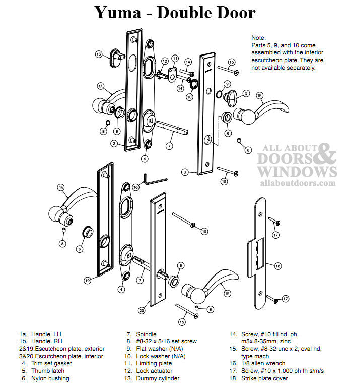 Hardware Kit, Double Door, Yuma, Active / Passive - Distressed Nickel - Hardware Kit, Double Door, Yuma, Active / Passive - Distressed Nickel