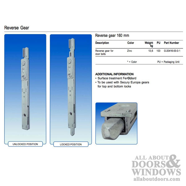 Secury Europa Reversing Gear, Top Shootbolt  - Stainless Steel - Secury Europa Reversing Gear, Top Shootbolt  - Stainless Steel