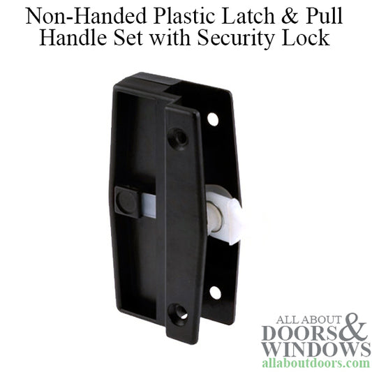 Non-Handed Plastic Latch & Pull Handle Set with Security Lock for Sliding Screen Door - Black