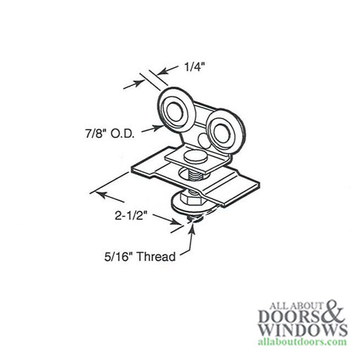 Discontinued - 2 Wheel 7/8 Diameter Top Hung CLoset/Pocket Door Roller - Discontinued - 2 Wheel 7/8 Diameter Top Hung CLoset/Pocket Door Roller