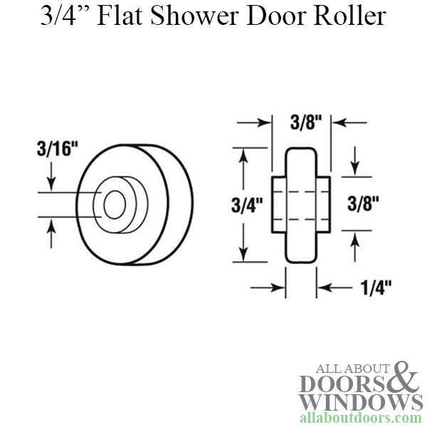 Roller, 3/4 Inch Flat Ball Bearing Wheel, Non-Threaded -Shower Door - Roller, 3/4 Inch Flat Ball Bearing Wheel, Non-Threaded -Shower Door