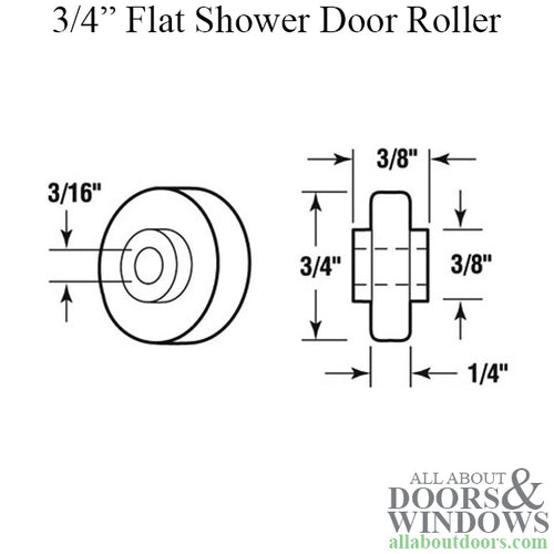 Roller, 3/4 Inch Flat Ball Bearing Wheel, Non-Threaded -Shower Door - Roller, 3/4 Inch Flat Ball Bearing Wheel, Non-Threaded -Shower Door